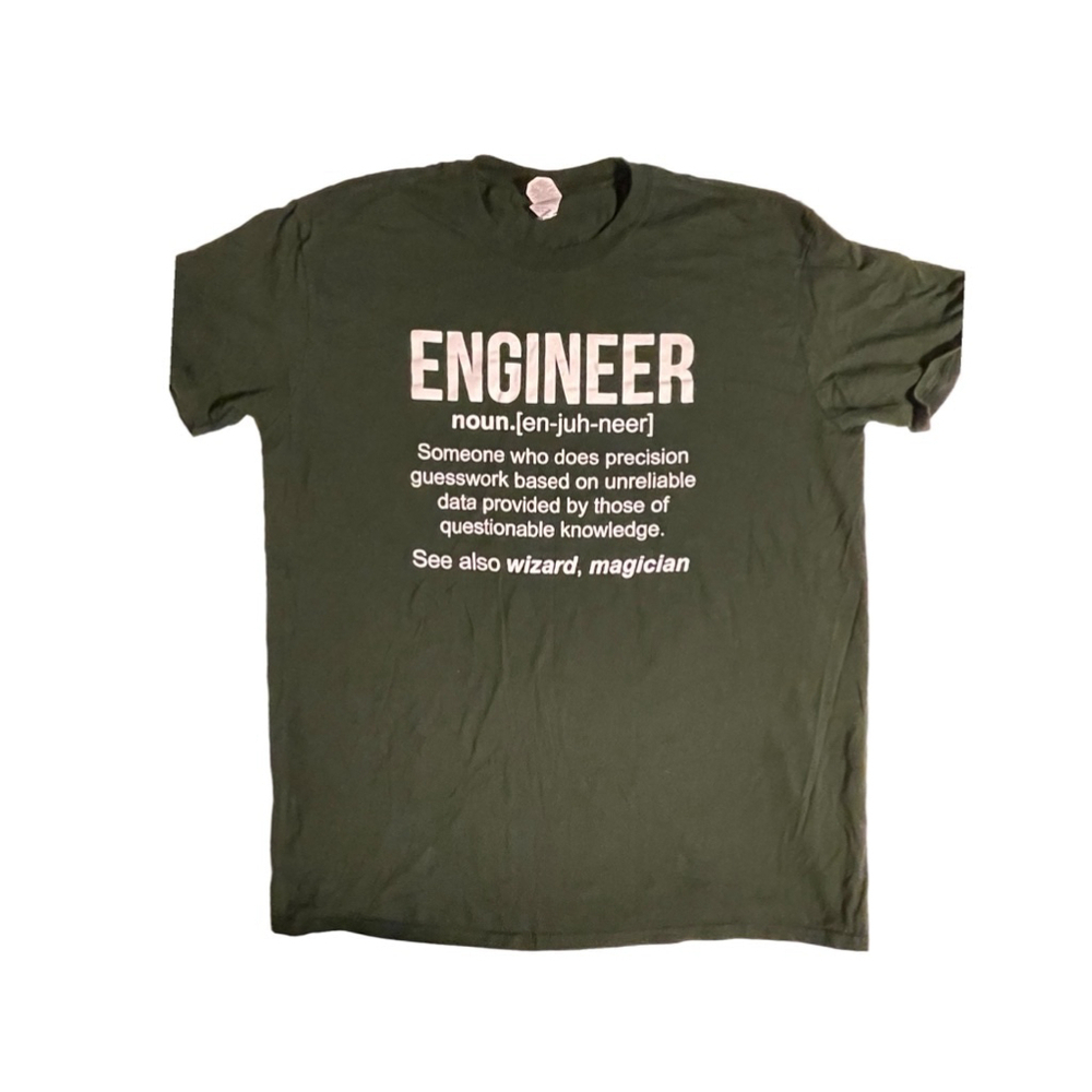 Men's Engineer Gildan T-Shirt Green 2XL 100% Cotton Novelty Career Funny